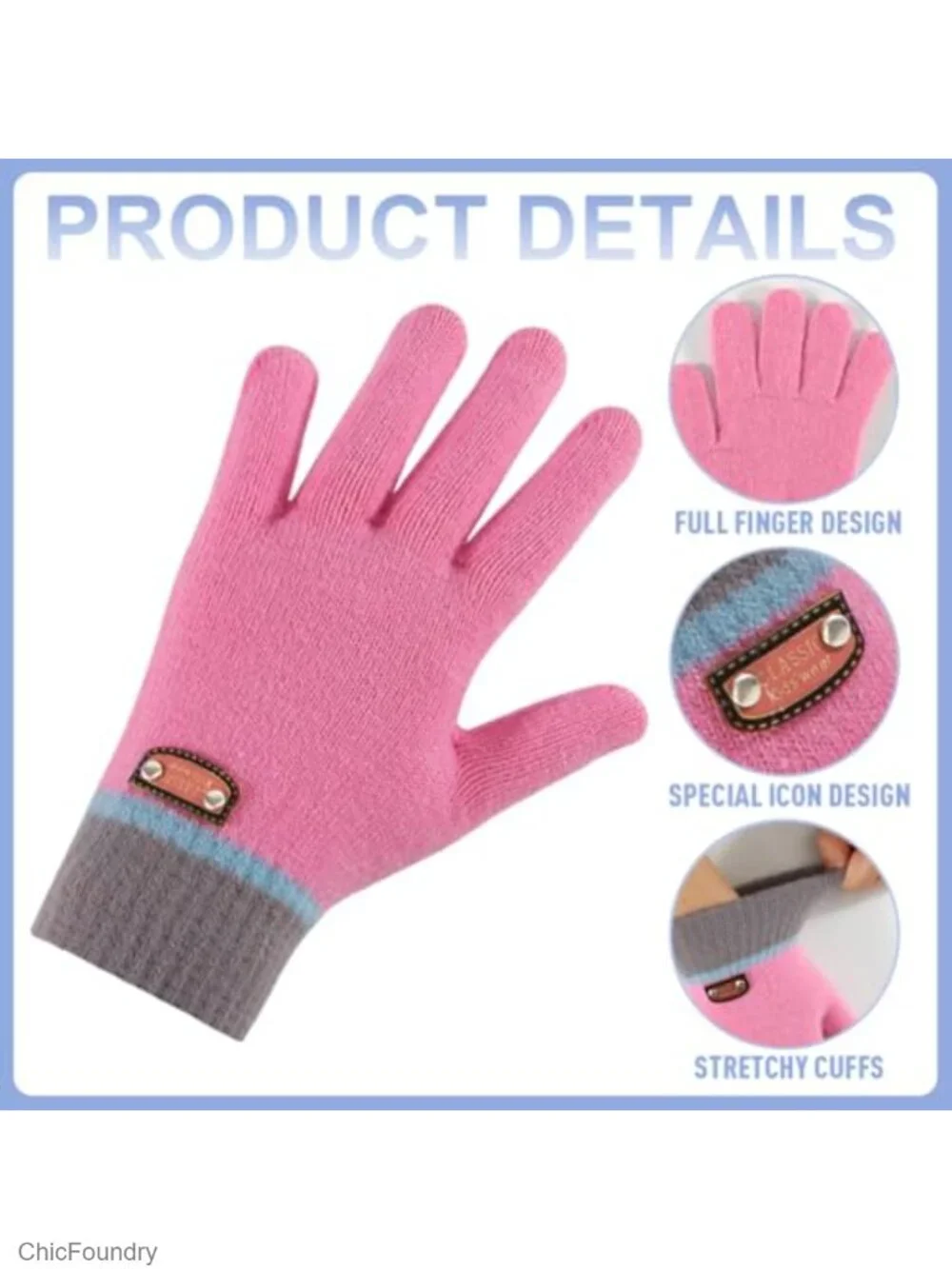 6 Pairs Kids Winter Gloves Stretchy Full Finger Knitted Wool Fleece Lined